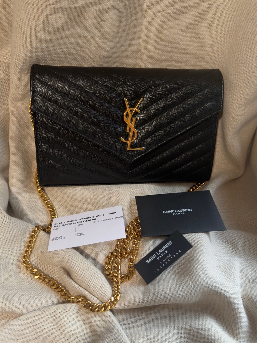 Yves Saint Laurent Black Quilted Leather Chain Shoulder Bag with Gold Hardware